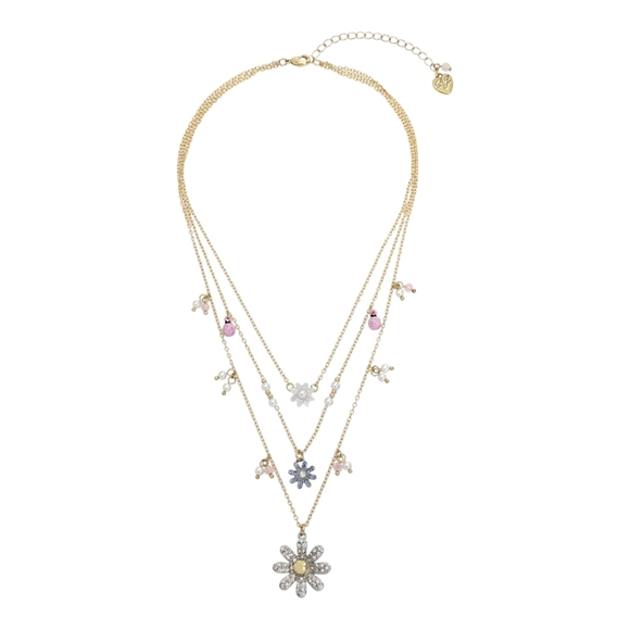 Betsey Johnson Layered Daisy Floral Crystal Pearl Necklace Set NWT - Picture 1 of 8